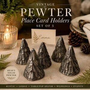 Williams Sonoma Pewter Tree Place Card Holders 5 Set Silver Rustic Holiday Decor